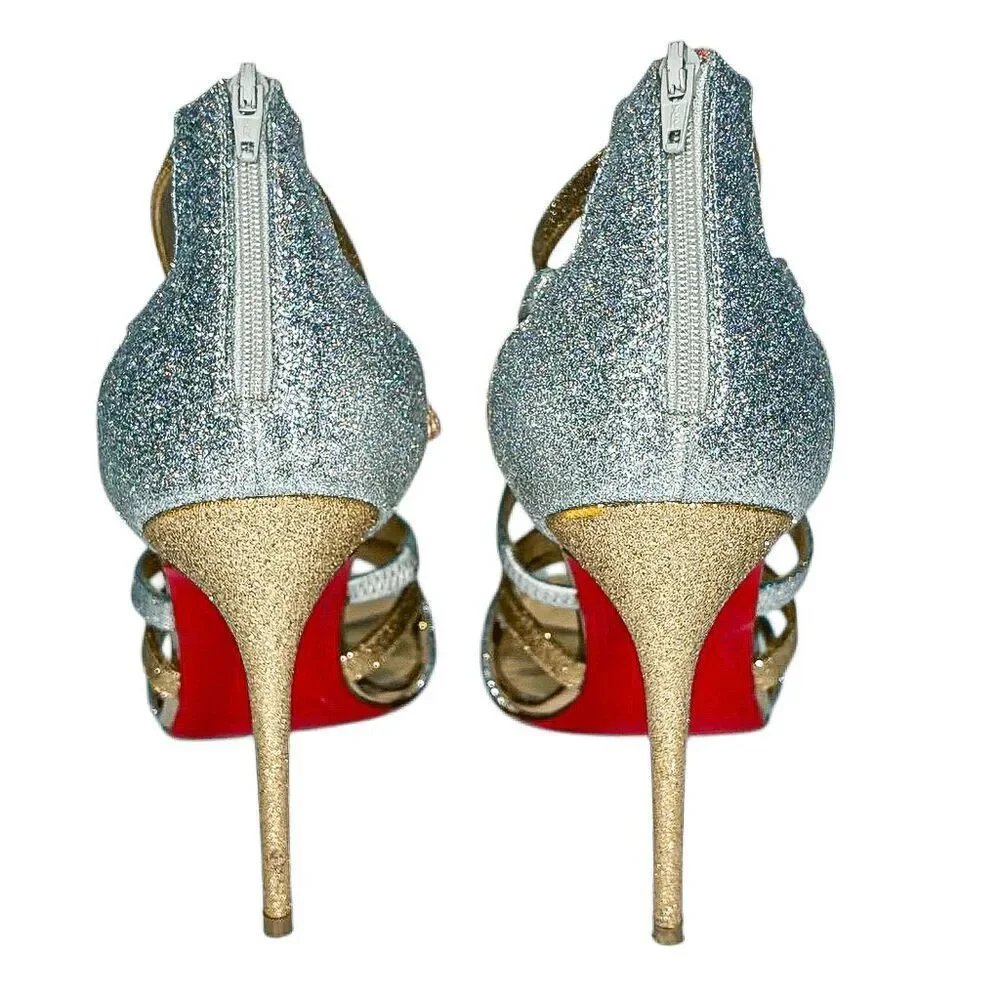 Christian Louboutin Mariniere 100 Glitter Sandals Poudre Silver EU 36.5